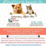 Community Appreciation Day flyerfeaturing a dog and cat graphic.