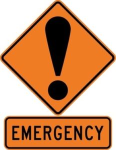 Illustration of caution sign with that reads emergency with an an !.