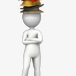 Cartoon of person-wearing-many-hats-to-represent-varied-roles