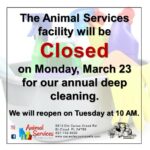 Shelter closed 3/23/20 for deep cleaning
