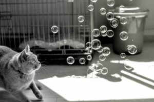cat with bubbles