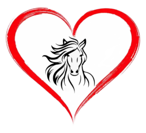 Horse graphic inside a red heart graphic