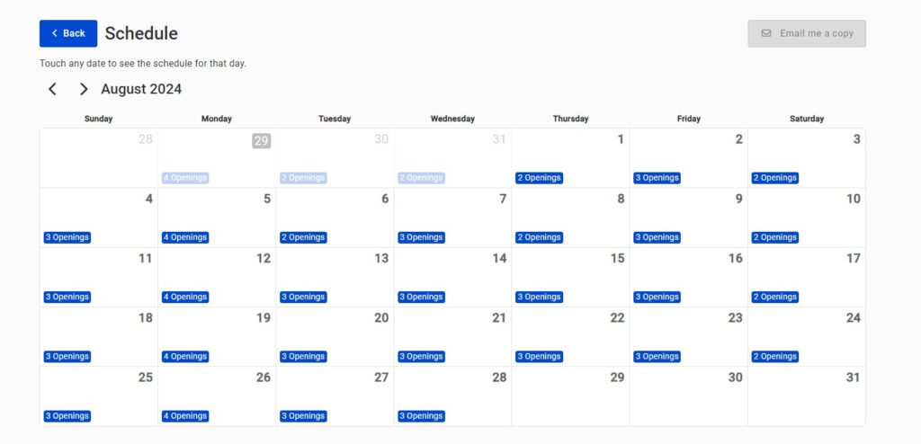 Volgistics schedule page