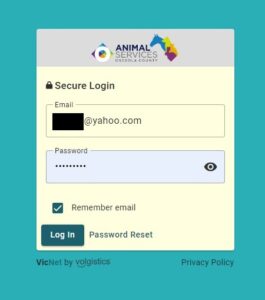Volgistics log in screen